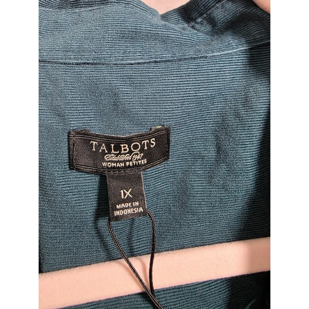 Talbots Woman Green Corduroy Button Down Shirt Gold Buttons NWT 1X - Picture 7 of 8